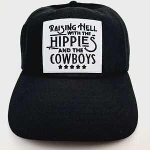 Raising Hell Hippies Cowboys Embroidered Dad Hat Cap Black Cotton Relaxed Strap